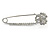 Clear Crystal 3 Petal Flower Safety Pin Brooch In Silver Tone - 65mm L - view 3