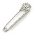 Clear Crystal 3 Petal Flower Safety Pin Brooch In Silver Tone - 65mm L - view 4