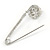 Clear Crystal 3 Petal Flower Safety Pin Brooch In Silver Tone - 65mm L - view 2