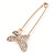 Clear Crystal Assymetrical Butterfly Safety Pin In Gold Tone - 70mm L - view 2