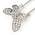 Clear Crystal Assymetrical Butterfly Safety Pin In Silver Tone - 70mm L - view 2