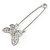 Clear Crystal Assymetrical Butterfly Safety Pin In Silver Tone - 70mm L - view 6