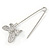 Clear Crystal Assymetrical Butterfly Safety Pin In Silver Tone - 70mm L - view 4