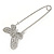 Clear Crystal Assymetrical Butterfly Safety Pin In Silver Tone - 70mm L - view 8