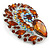 Large Topaz, AB Glass 'Feather' Corsage Brooch In Silver Plating - 75mm L - view 2