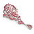 Statement Pink Austrian Crystal, CZ Charm Brooch In Rhodium Plating - 10cm L - view 3