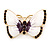 White Eanamel Purple Crystal Butterfly Brooch In Gold Tone Metal - 50mm