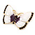 White Eanamel Purple Crystal Butterfly Brooch In Gold Tone Metal - 50mm - view 3