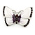 White Eanamel Purple Crystal Butterfly Brooch In Silver Tone Metal - 50mm