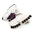 White Eanamel Purple Crystal Butterfly Brooch In Silver Tone Metal - 50mm - view 4