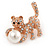 Small Crystal Kitty with Pearl Ball Brooch In Rose Gold Metal - 30mm - view 2