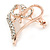 Clear Crystal Open Heart with Bow Brooch In Gold Plated Metal - 40mm - view 2