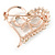 Clear Crystal Open Heart with Bow Brooch In Gold Plated Metal - 40mm - view 4