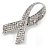 Clear Crystal Breast Cancer Awareness Ribbon Lapel Pin In Rhodium Plating - 55mm L - view 2