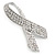 Clear Crystal Breast Cancer Awareness Ribbon Lapel Pin In Rhodium Plating - 55mm L - view 3