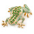 Salad Green Enamel Austrian Crystal Leaping Frog Brooch In Gold Plated Metal - 45mm L - view 1
