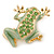 Salad Green Enamel Austrian Crystal Leaping Frog Brooch In Gold Plated Metal - 45mm L - view 2