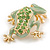 Salad Green Enamel Austrian Crystal Leaping Frog Brooch In Gold Plated Metal - 45mm L - view 5