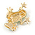 Salad Green Enamel Austrian Crystal Leaping Frog Brooch In Gold Plated Metal - 45mm L - view 6
