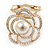 Diamante Faux Pearl Rose Scarf Pin/ Brooch In Gold Tone - 40mm Across - view 2