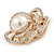 Diamante Faux Pearl Rose Scarf Pin/ Brooch In Gold Tone - 40mm Across - view 4