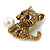 Light Topaz Crystal Little Kitten with Pearl Bead Brooch In Antique Gold Tone Metal - 30mm L - view 2