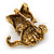 Light Topaz Crystal Little Kitten with Pearl Bead Brooch In Antique Gold Tone Metal - 30mm L - view 4
