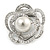 Diamante Faux Pearl Rose Scarf Pin/ Brooch In Silver Tone - 40mm Across - view 4