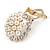 White Faux Pearl & Clear Diamante Round Scarf Pin/ Brooch In Gold Finish - 32mm D - view 3