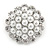 White Faux Pearl & Clear Diamante Round Scarf Pin/ Brooch In Silver Finish - 32mm D - view 2