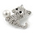 Clear Crystal Little Kitten with Pearl Bead Brooch In Silver Tone Metal - 30mm L - view 2