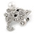 Clear Crystal Little Kitten with Pearl Bead Brooch In Silver Tone Metal - 30mm L - view 3