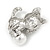 Clear Crystal Little Kitten with Pearl Bead Brooch In Silver Tone Metal - 30mm L - view 4