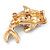 Teal Blue Enamel Crystal Shark Brooch In Gold Tone Metal - 35mm - view 4