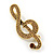 Light Topaz Crystal Treble Clef Brooch In Gold Tone Metal - 45mm - view 3