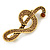 Light Topaz Crystal Treble Clef Brooch In Gold Tone Metal - 45mm - view 4