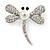 Classic Crystal, Faux Pearl Dragonfly Brooch In Silver Tone Metal - 40mm L