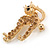 Adorable Light Topaz Crystal Cat Brooch In Gold Tone Metal - 40mm L - view 2