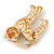 Adorable Light Topaz Crystal Cat Brooch In Gold Tone Metal - 40mm L - view 4