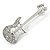 Clear Crystal Guitar Brooch In Silver Tone Metal - 57mm L - view 3