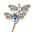Two Crystal Dragonfly Brooch In Silver Tone Metal - 45mm