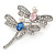 Two Crystal Dragonfly Brooch In Silver Tone Metal - 45mm - view 6