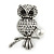 Vintage Inspired Crystal Owl Brooch In Aged Silver Tone - 40mm L