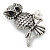 Vintage Inspired Crystal Owl Brooch In Aged Silver Tone - 40mm L - view 3