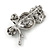 Vintage Inspired Crystal Owl Brooch In Aged Silver Tone - 40mm L - view 4