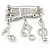 Silver Plated Clear Crystal Music Keyboard with Dangling Music Notes Brooch - 40mm W - view 4