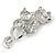 Two Little Cats Small Clear Crystal Brooch In Silver Tone Metal - 45mm L - view 4