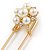 Gold Plated Safety Pin with Faux Pearl, Crystal Flower - 50mm - view 8