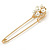 Gold Plated Safety Pin with Faux Pearl, Crystal Flower - 50mm - view 6