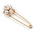 Gold Plated Safety Pin with Faux Pearl, Crystal Flower - 50mm - view 2